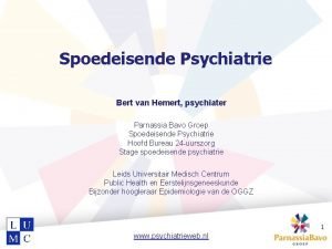 Spoedeisende Psychiatrie Bert van Hemert psychiater Parnassia Bavo