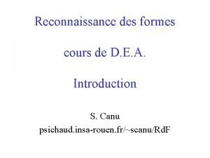 Reconnaissance des formes cours de D E A