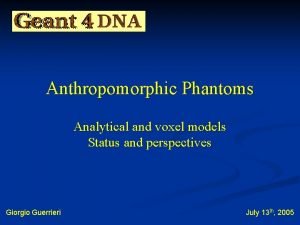 Anthropomorphic Phantoms Analytical and voxel models Status and