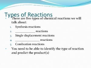 Types of Reactions There are five types of