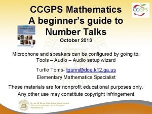 CCGPS Mathematics A beginners guide to Number Talks