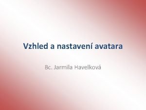 Vzhled a nastaven avatara Bc Jarmila Havelkov Vzhled
