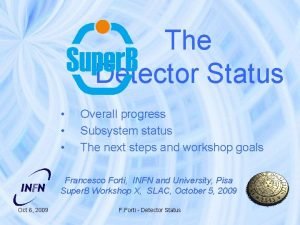 The Detector Status Overall progress Subsystem status The