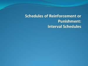 Schedules of Reinforcement or Punishment Interval Schedules Ratio Schedules of Reinforcement or Punishment Interval Schedules Ratio