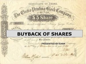 BUYBACK OF SHARES PRESENTED BY SANA Buy Back