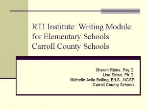 RTI Institute Writing Module for Elementary Schools Carroll