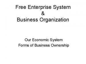 Free Enterprise System Business Organization Our Economic System