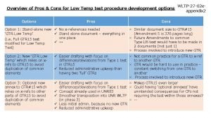 Overview of Pros Cons for Low Temp test