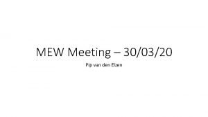 MEW Meeting 300320 Pip van den Elzen Since