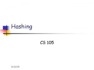 Hashing CS 105 100205 Hashing Introduction n n