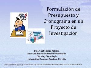 Cronograma y presupuesto Cronograma y presupuesto
