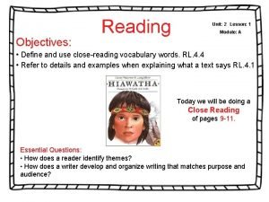 Objectives Reading Unit 2 Lesson 1 Module A