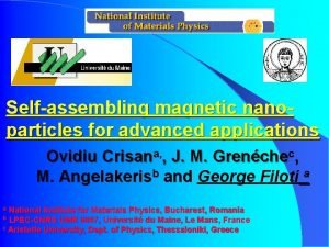 Selfassembling magnetic nanoparticles for advanced applications Ovidiu Crisana