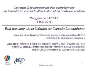 Colloque Dveloppement des comptences en littratie en contexte