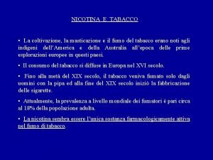 NICOTINA E TABACCO La coltivazione la masticazione e