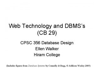 Web Technology and DBMSs CB 29 CPSC 356