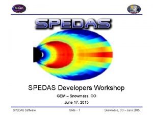 SPEDAS Developers Workshop GEM Snowmass CO June 17