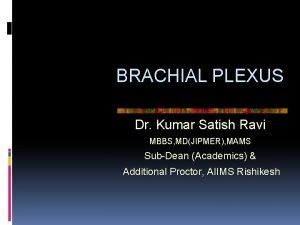 BRACHIAL PLEXUS Dr Kumar Satish Ravi MBBS MDJIPMER