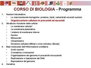 CORSO DI BIOLOGIA Programma 1 Nozioni introduttive Le