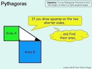 Pythagoras Objective To use Pythagoras Theorem to find