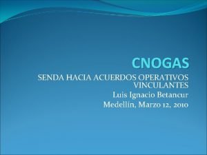 CNOGAS SENDA HACIA ACUERDOS OPERATIVOS VINCULANTES Luis Ignacio