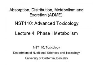 Absorption Distribution Metabolism and Excretion ADME NST 110