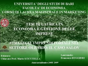 UNIVERSITA DEGLI STUDI DI BARI FACOLTA DI ECONOMIA