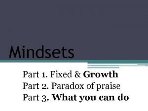 Mindsets Part 1 Fixed Growth Part 2 Paradox