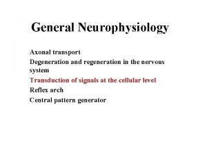 General Neurophysiology Axonal transport Degeneration and regeneration in