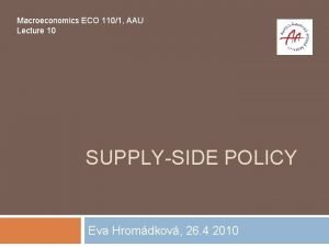 Macroeconomics ECO 1101 AAU Lecture 10 SUPPLYSIDE POLICY