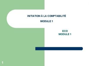 INITIATION LA COMPTABILIT MODULE 1 ECO MODULE 1