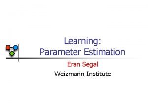 Learning Parameter Estimation Eran Segal Weizmann Institute Learning