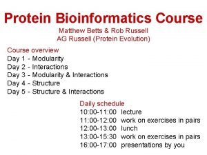 Protein Bioinformatics Course Matthew Betts Rob Russell AG
