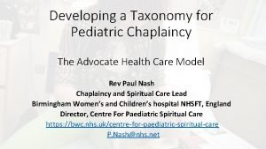 Chaplaincy taxonomy