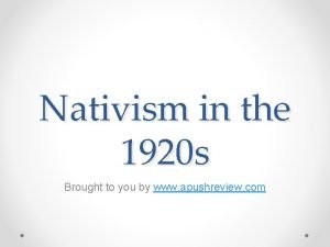 Nativism in 1920