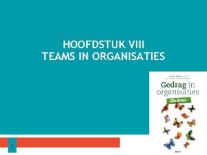 HOOFDSTUK VIII TEAMS IN ORGANISATIES 1 OVERZICHT Hoe