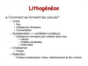 Lithognse Comment se forment les calculs Urine Eau