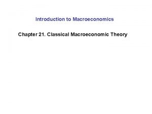 Introduction to Macroeconomics Chapter 21 Classical Macroeconomic Theory