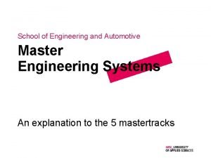 School of Engineering and Automotive Master Engineering Systems