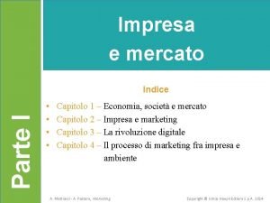 Impresa e mercato Parte I Indice Capitolo 1