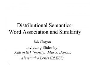 Distributional Semantics Word Association and Similarity Ido Dagan