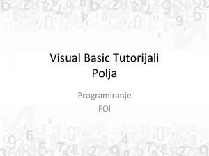 Visual Basic Tutorijali Polja Programiranje FOI Polja 5