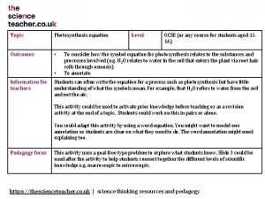 Photosynthesis word equation