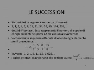 LE SUCCESSIONI Si consideri la seguente sequenza di