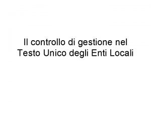 Il controllo di gestione nel Testo Unico degli