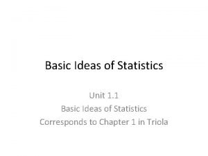 Basic Ideas of Statistics Unit 1 1 Basic