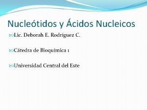 Nucletidos y cidos Nucleicos Lic Deborah E Rodrguez