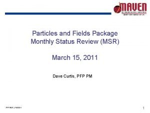 Particles and Fields Package Monthly Status Review MSR