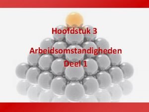 Hoofdstuk 3 Arbeidsomstandigheden Deel 1 Kenmerken van een