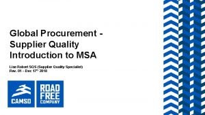 Global Procurement Supplier Quality Introduction to MSA Lise